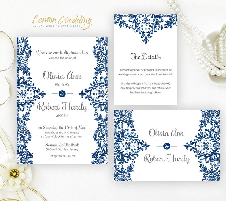 Printed Elegant Lace Wedding Invitation Set Cheap Wedding Etsy