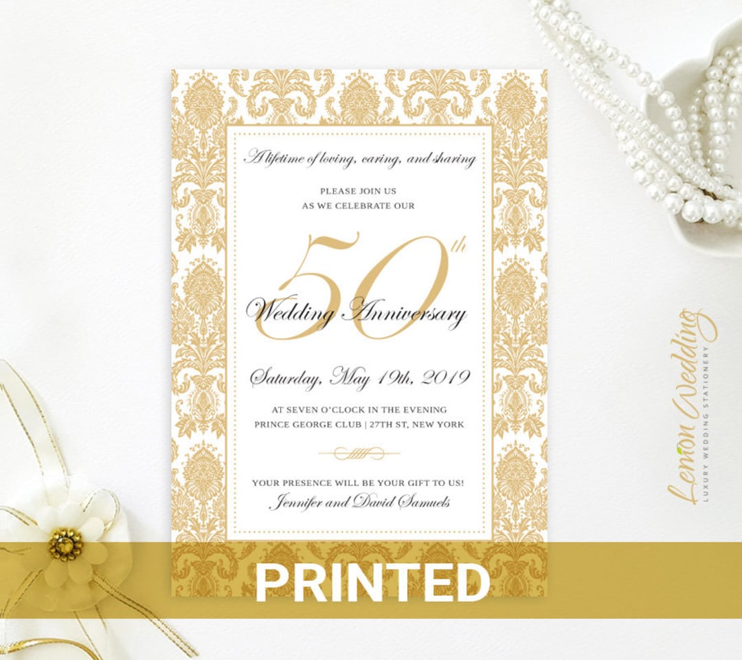 Invitaciones de aniversario de bodas de oro impresas Invitación del 50  aniversario Invitaciones de cumpleaños Boda de oro - Etsy México, image size:1080x960