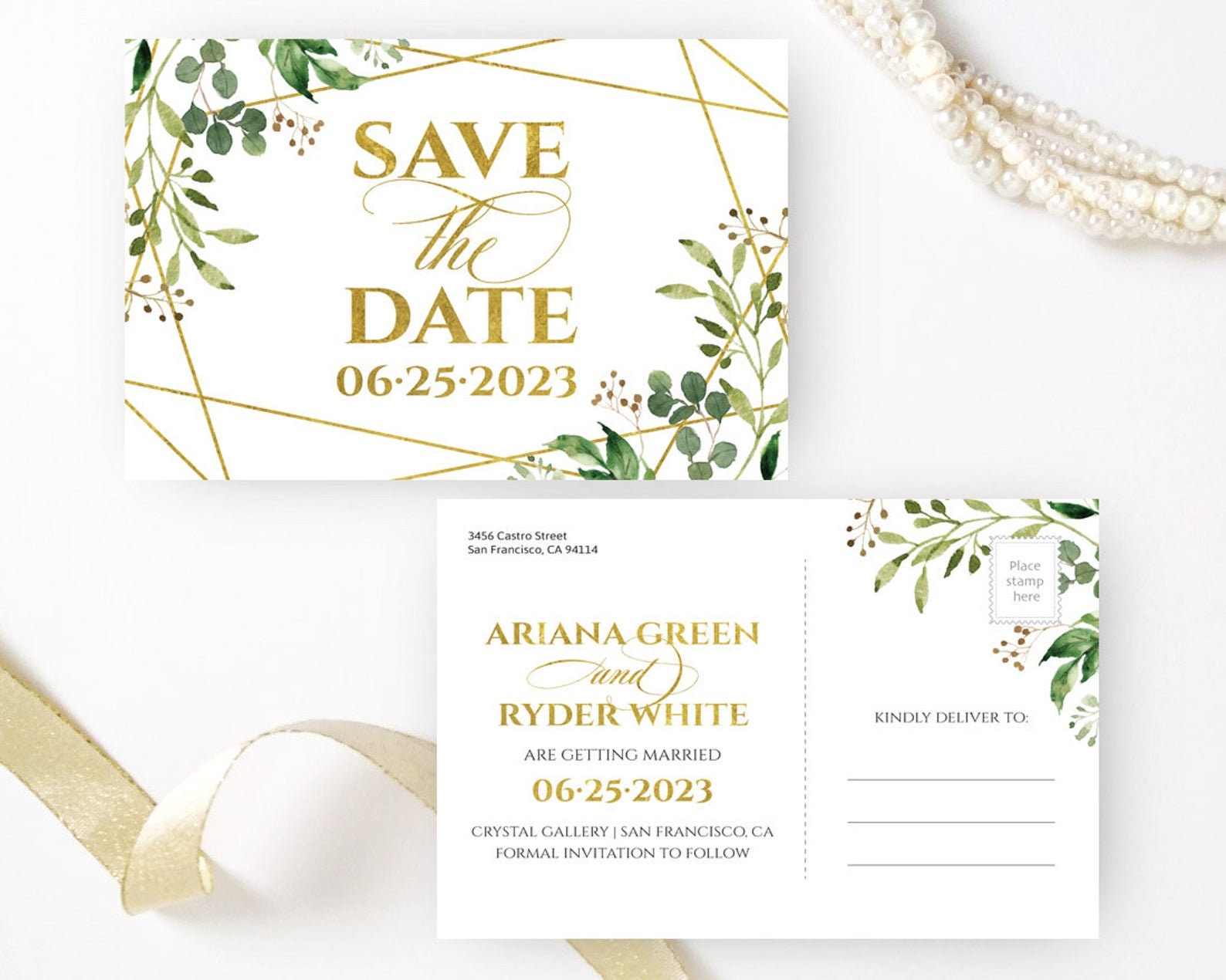 PRINTED Wedding Save the Date Postcard Elegant Wedding Save Etsy