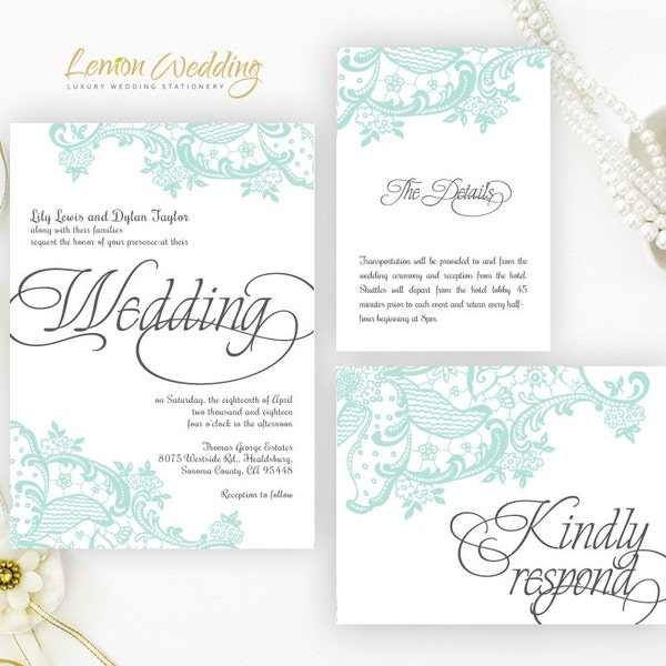 Mint Green Invites Etsy