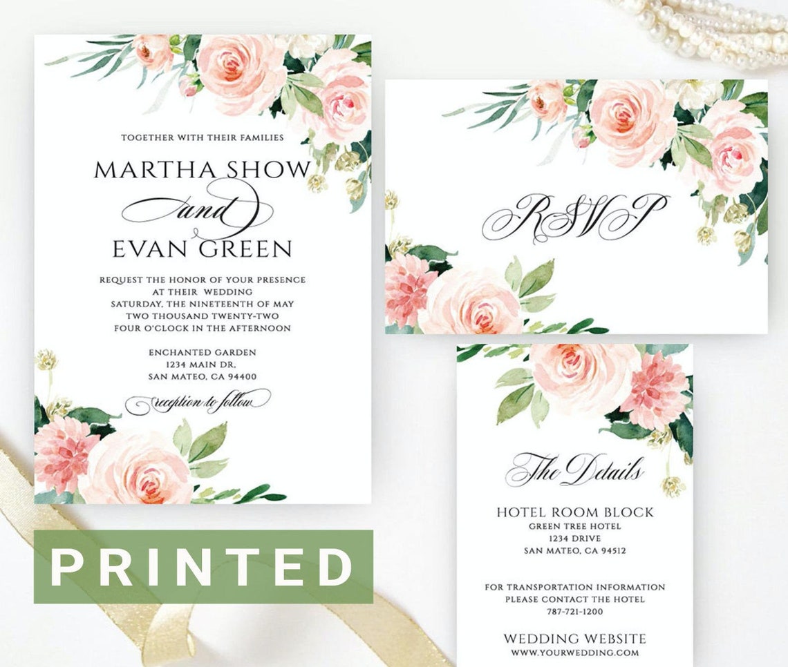 Flower wedding invitation set Elegant floral wedding | Etsy