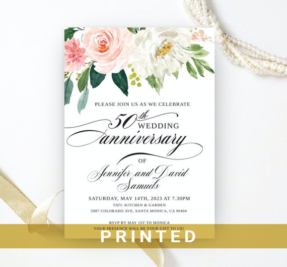 White Floral Anniversary Invitations 