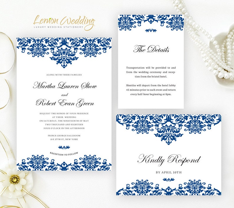 Printed Royal Blue Wedding Invitation Set Cheap Wedding Etsy