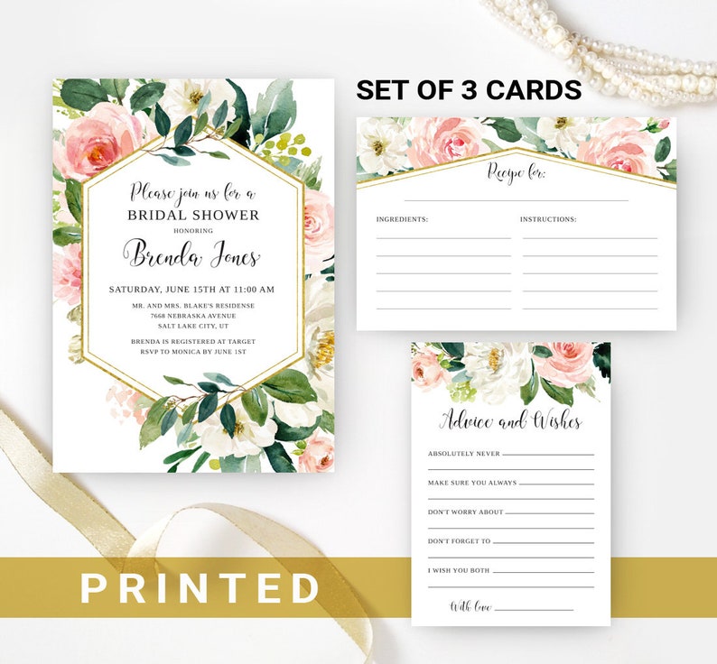 Bridal Shower Invitation Set Invite Recipe Card Advice Etsy