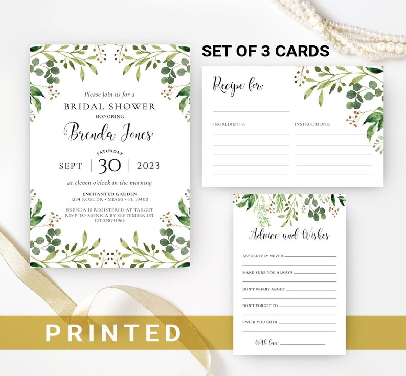 Bridal Shower Invitation Set Invite Recipe Card Advice Etsy