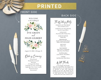 Floral wedding program printed Elegant wedding reception programs  Order of service programs  Ceremony programs cards personalized