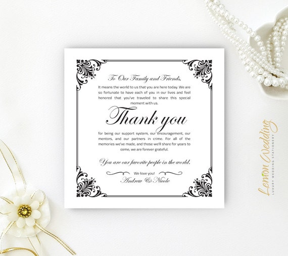 Printed Reception Table Thank You Cards Seating Thank You Etsy