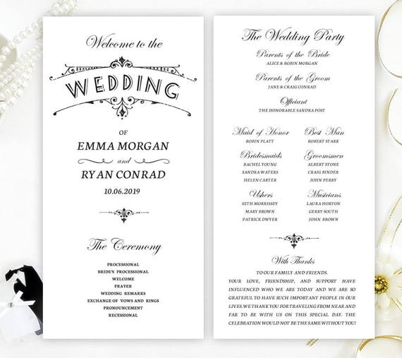 Vuntage Black And White Wedding Programs Cheap Programs For Etsy