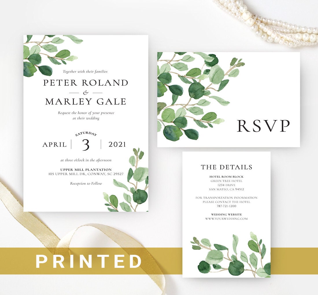 Eucalyptus greenery Wedding invitation RSVP details card - Etsy 日本