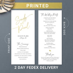 Elegant Gold Wedding Program, Printed Ceremony Programs with Flowers