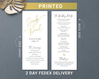 Elegant Gold Wedding Program, Printed Ceremony Programs with Flowers