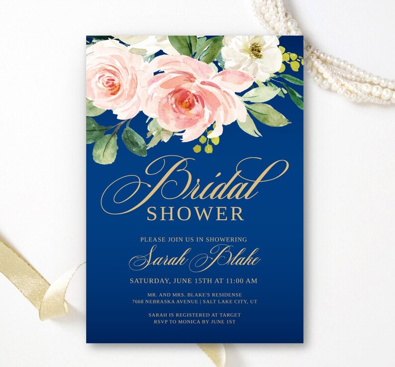 Floral Bridal Shower Invitation Printed Blush Pink White Etsy