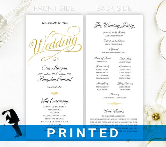 Printed Wedding Programs Simple Elegant Program For Wedding Etsy