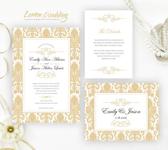 Set Of 3 Cards Damask Wedding Invitation Kits Cheap Etsy