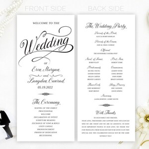 Wedding Programs Rose gold wedding ceremony program Custom order of service cards printed Black