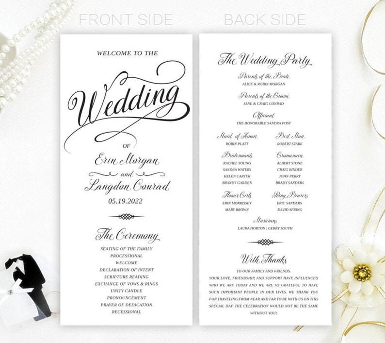 Wedding Programs Rose gold wedding ceremony program Custom order of service cards printed Black