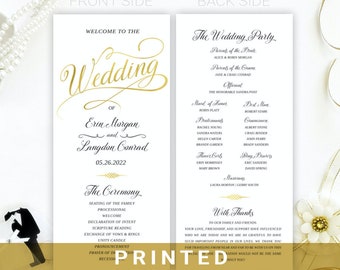 Wedding programs custom   Simple elegant program for wedding   Gold wedding programs PRINTED   ceremony program