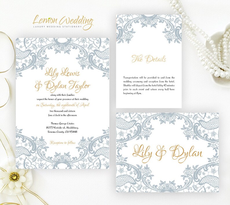 Printed Dusty Blue Wedding Invitations Cheap Wedding Etsy