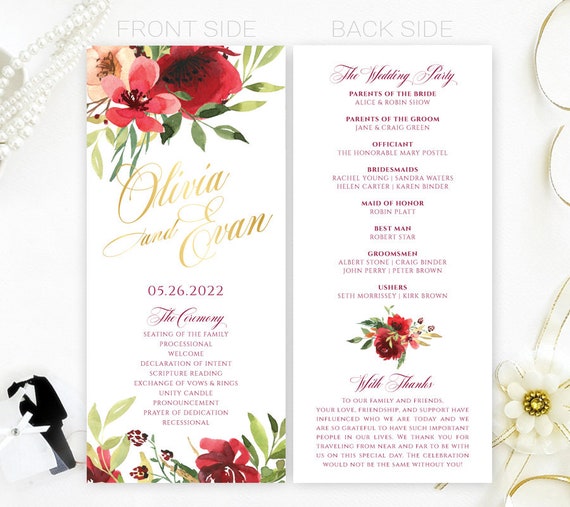 Programs for Wedding Flowers Ceremony Program Etsy