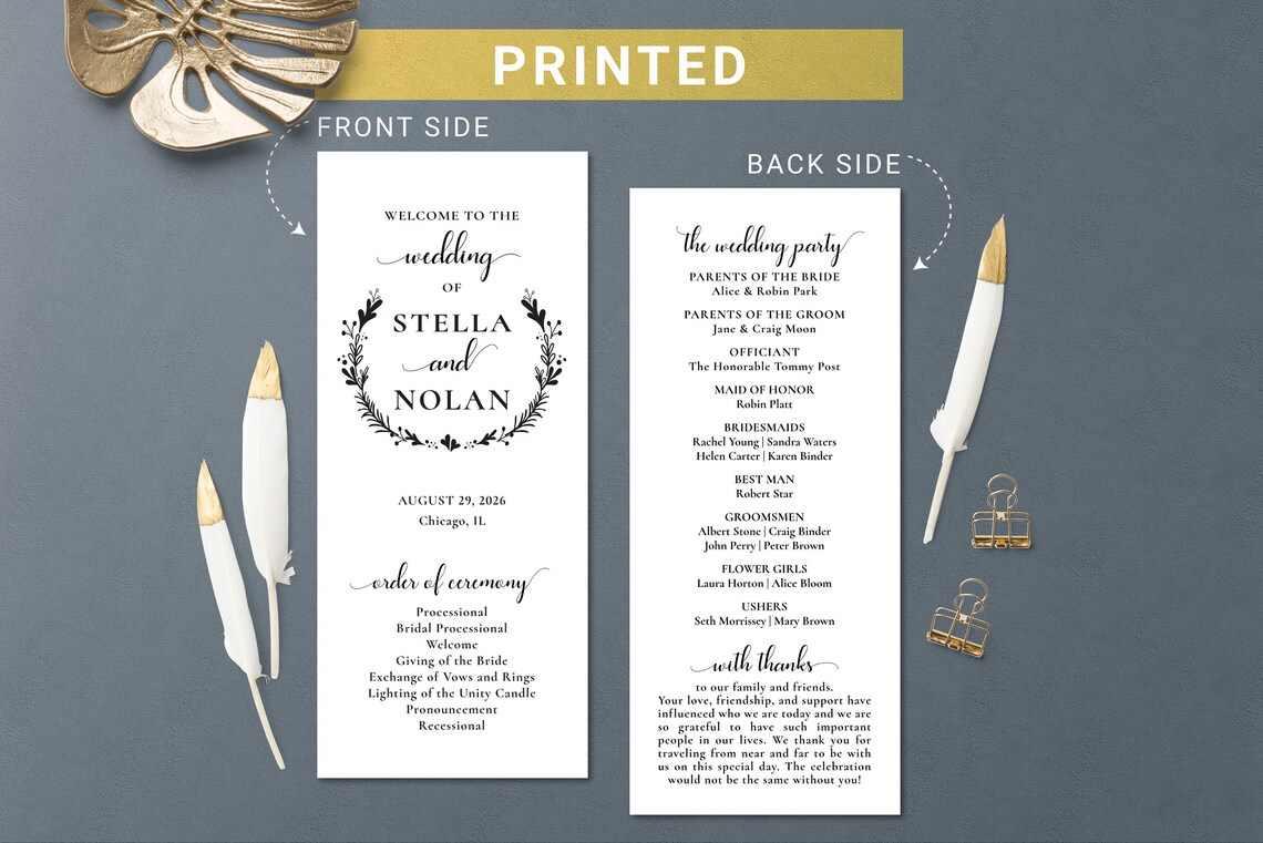 Order of Service Programs Custom Wedding Reception Programs Ceremony ...