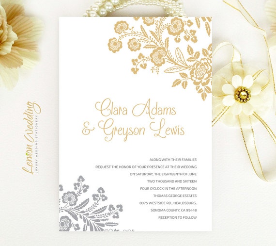 Printed Cheap Wedding Invitations With Rsvp Postcards Gold Etsy