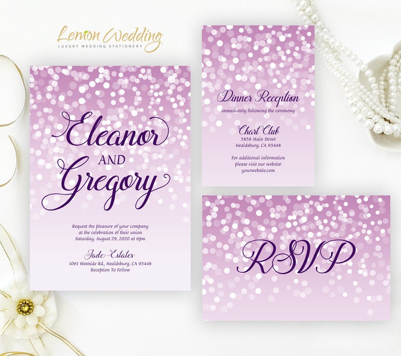 PRINTED Purple wedding invitation suite Lilac wedding Etsy