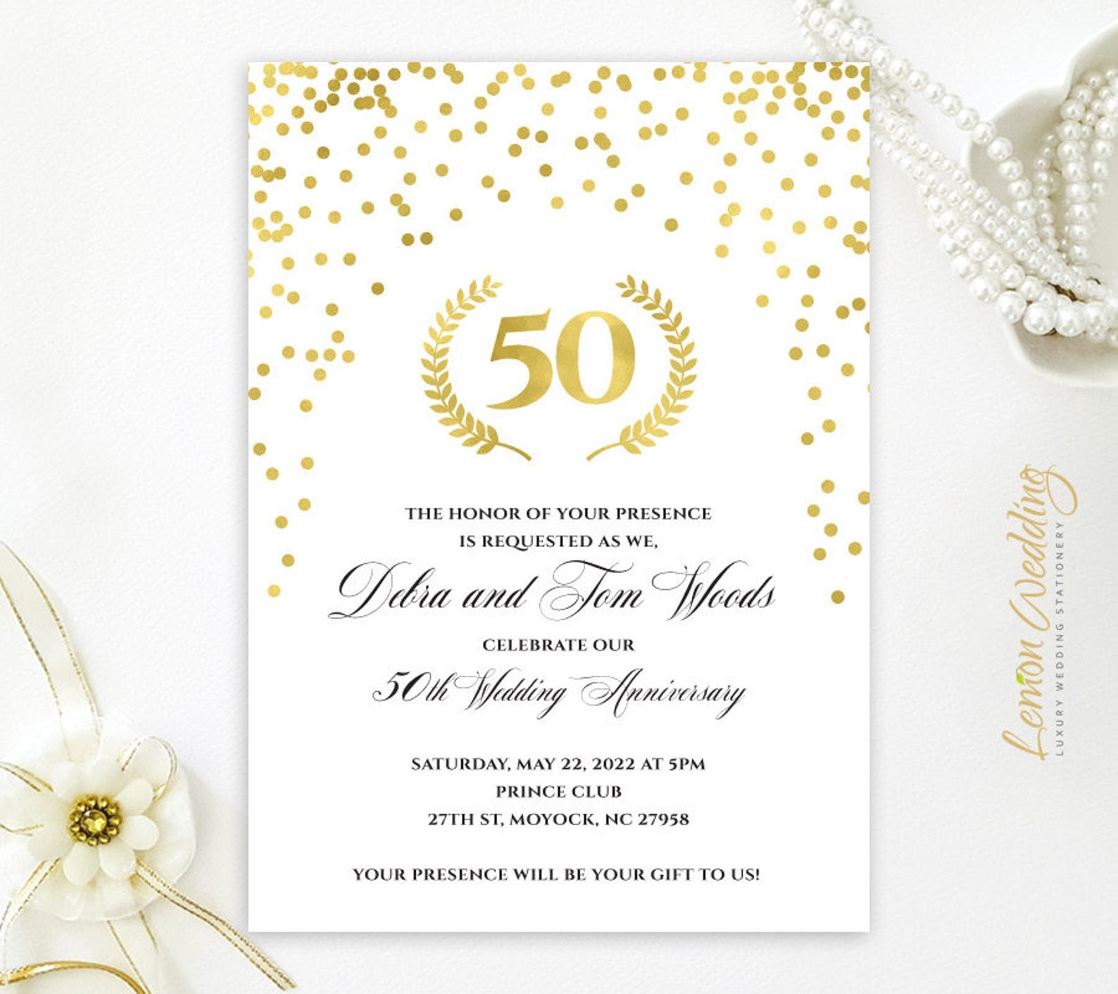 Invitación de boda dorada IMPRESA Invitaciones del 50 aniversario de bodas  personalizadas - Etsy México, image size:1588x1412