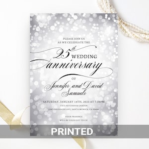 25th wedding anniversary invitations    silver   30th, 40th, 50th, 60th 70th