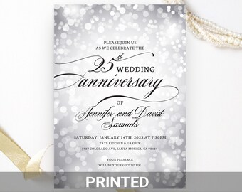 25th wedding anniversary invitations    silver   30th, 40th, 50th, 60th 70th