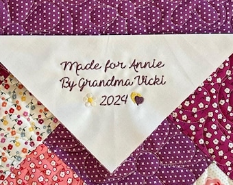 Op maat geborduurd quiltlabel: gepersonaliseerd driehoekig stoffen label