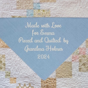 Custom Embroidered Triangular Quilt Label: Personalized Fabric Tag