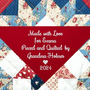 Custom Embroidered Quilt Label, Personalized Quilt Label On Fabric, Triangular Shaped Quilt Label to Personalize Your Quilt, A Quilt Tag