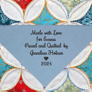 Custom Embroidered Quilt Label: Personalized Triangular Fabric Tag