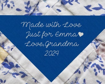 Custom Embroidered Triangular Quilt Label: Personalized Fabric Tag