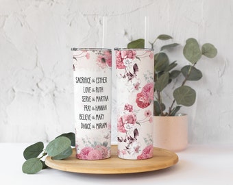 Floral Christian Bible Verse Tumbler, Personalized Religious Gift