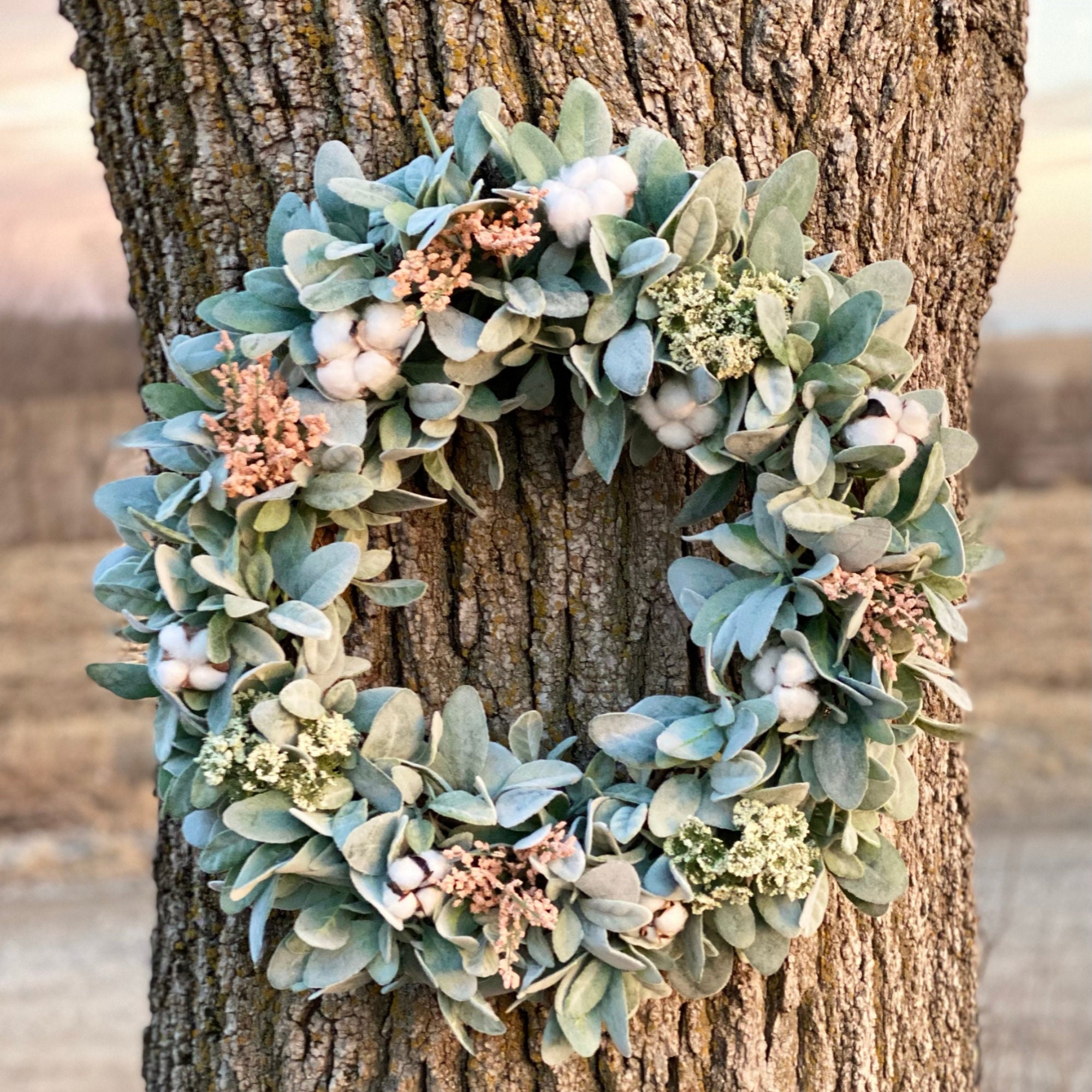 Lamb's Ear Wreath Farmhouse Wreath Greenery Wreath Year Etsy
