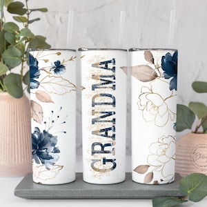 Vaso floral personalizado para abuela: vaso de viaje de acero inoxidable de 20 oz