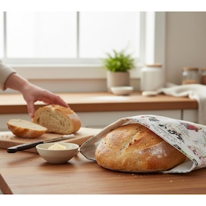 Extra Large sourdough Bag with cotton pattern outside, food-safe PUL Liner: BPA-Free, Double-Lined
