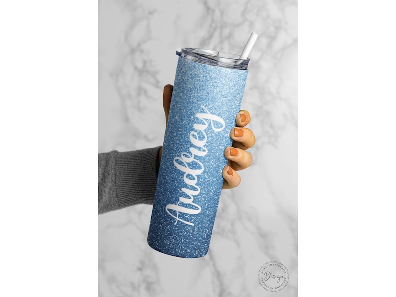 Personalized Glitter Name Tumbler With Straw And Lid, Cute Custom