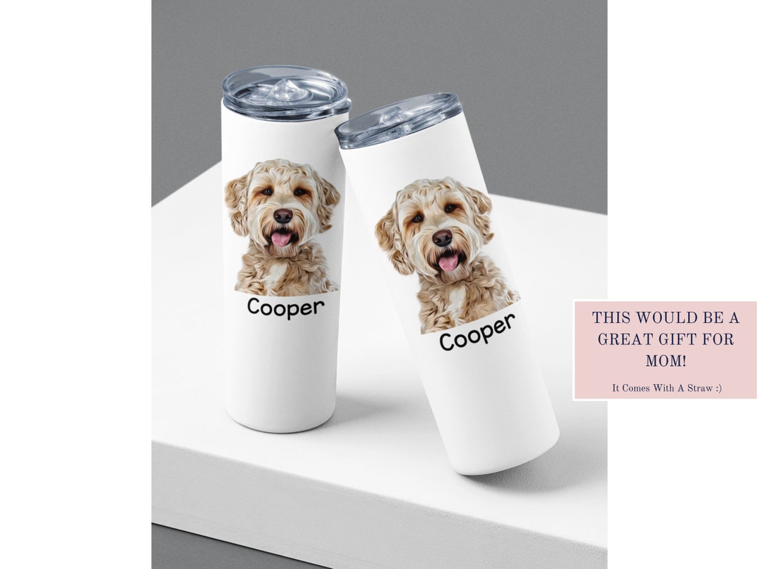 Custom Pet Tumbler, 20 Oz Skinny Tumbler, Personalized Cat Face Tumbler, Dog Tumbler With Photo ...