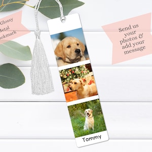 Custom Metal Photo Booth Bookmark, Bookmark 1 to 3 Photos, Metal Photo Bookmark With Tassel, Great Gift Idea, Stocking Stuffer, Mom Gift