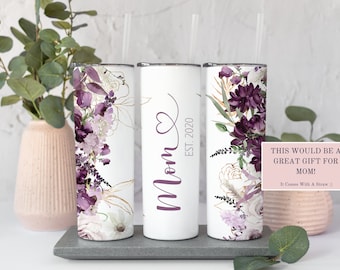 Tazza da viaggio personalizzata con scritta "Mamma con motivo floreale", regalo per la festa della mamma, da 20 once