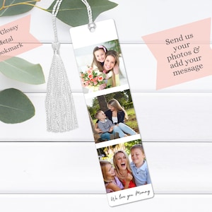 Custom Metal Photo Booth Bookmark, Bookmark 1 to 3 Photos, Metal Photo Bookmark With Tassel, Great Gift Idea, Stocking Stuffer, Mom Gift