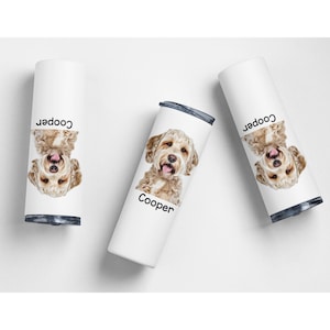 Custom Pet Tumbler, 20 Oz Skinny Tumbler, Personalized Cat Face Tumbler, Dog Tumbler With Photo, Gift For Pet Owner, Dog Lover Gift, Dog Mom