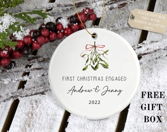 Personalized First Christmas Engaged - Christmas Engagement Names Ornament 2023 - Mistletoe Ornament - Engagement Gift - Wedding Gift