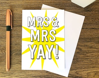 Mrs & Mrs | Congratulations card | married | partnership | civil partnership | Marriage card | Same Sex | Gay wedding card | LGBT wedding