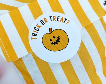 Pumpkin trick or treat stickers | Pumpkin treat Bag labels | 51mm Circle | Round Stickers | Halloween stickers | Trick or treat stickers