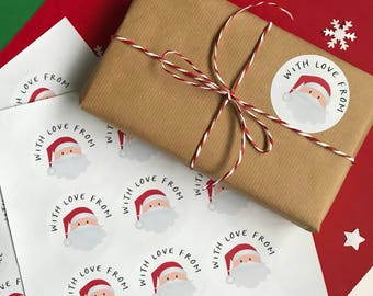 Stickers cadeaux de Noël Père Noël | Étiquettes « With Love From »