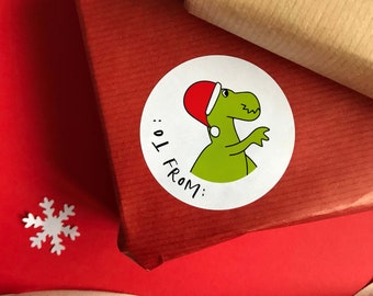 Dinosaur Christmas gift labels | Present stickers | Gift stickers | Xmas stickers | Christmas stationery | To From Stickers | Dino labels