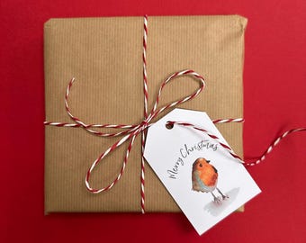 Etiquettes pour cadeaux de Noël Robin à l'aquarelle | Étiquettes pour cadeaux de Noël, lot de 5